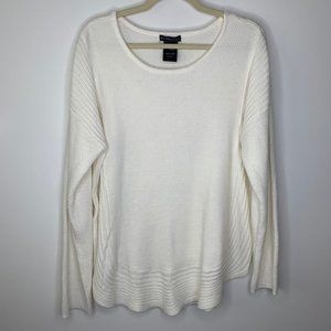 DESIGN HISTORY Long Sleeve White Ribbed Sweater Top Curved Hem‎ Sz 2x